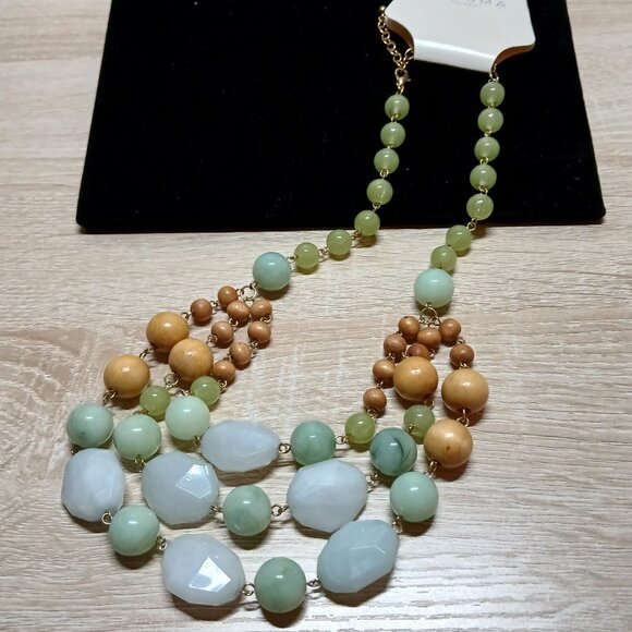 NWT Sonoma Life+Style Chunky Green Blue Beaded Layered Necklace Jewelry #90 - Picture 9 of 9